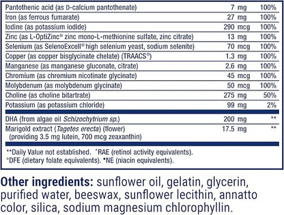 Life Extension Prenatal Advantage Supplement – Comprehensive Prenatal Vitamin for Pregnant Women - Complete Multivitamin for Healthy Brain with DHA - Non-GMO, Gluten-Free -120 Softgels