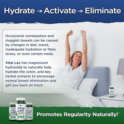 Vital Planet - Vital Lax Natural Laxative Cleanse Supplement for Occasional Constipation, with Magnesium Hydroxide, Slippery Elm, Aloe, and Triphala to Support Bowel Regularity 60 Capsules