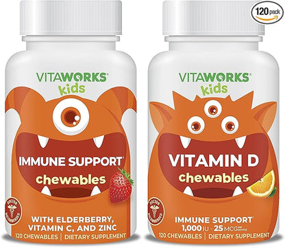 Kids Elderberry + Zinc + C Chewables + Vitamin D3 1000 IU Chewables Bundle