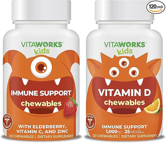 Kids Elderberry + Zinc + C Chewables + Vitamin D3 1000 IU Chewables Bundle