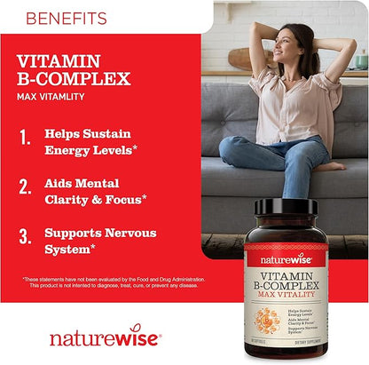 NatureWise Vitamin B12 1,000 mcg and Vitamin B Complex for Cellular Energy, Mental Clarity, Maximum Vitality - 60 Softgels Each