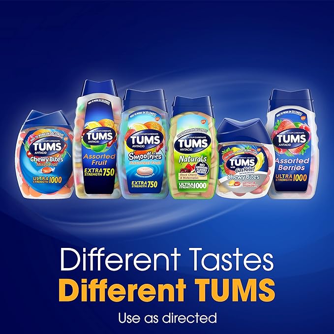 TUMS Ultra Strength Antacid Tablets for Chewable Heartburn Relief and Acid Indigestion Relief, Assorted Fruit - 160 Count