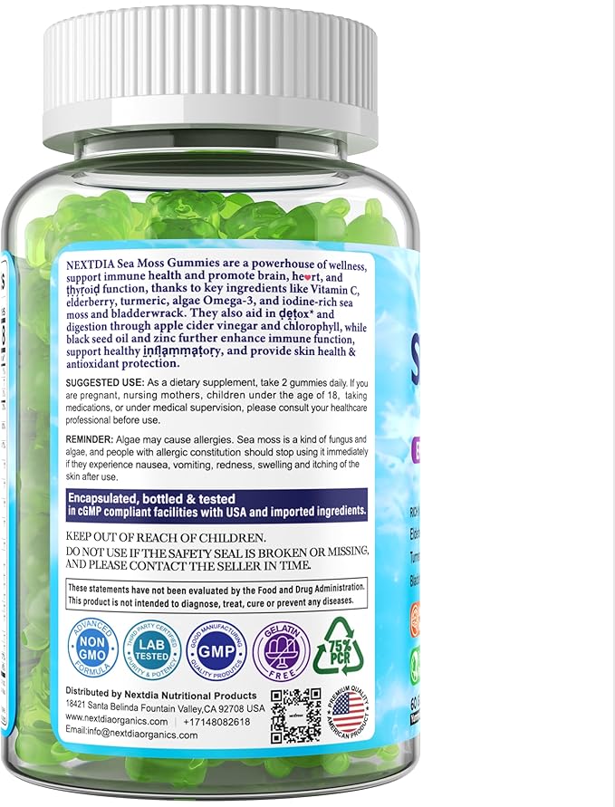 Sea Moss Gummies + Omega-3 (Made in USA) Vegan for Man Women, Organic Irish Seamoss Supplement w/Ashwagandha, Turmeric, Vitamin D3 B12 C, Burdock Root, Bladderwrack, for Brain, Energy, Immunty, 120Cts