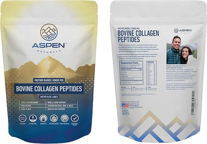 ASPEN NATURALS Bovine Collagen Peptides Powder 24 Oz – Type I & III | Grass Fed, Pasture Raised | Healthy Hair, Skin & Nails | Gut Support | Paleo Friendly, Unflavoured, Gluten-Free