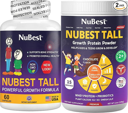 NuBest Bundle Tall Growth Protein Powder Tall for Teens Height Growth, Bone Growth, Bone Strength by Multivitamin, Multimineral Popular Brand Pick
