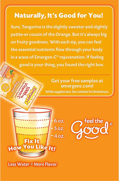 Emergen-C 1000mg Vitamin C Powder, with Antioxidants, B Vitamins and Electrolytes, Vitamin C Supplements for Immune Support, Caffeine Free Drink Mix, Tangerine Flavor - 60 Count/2 Month Supply