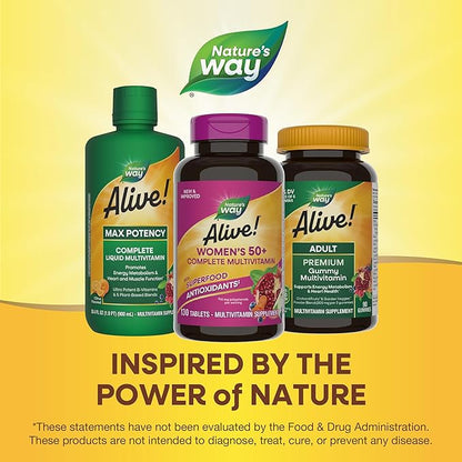 Nature's Way Alive! Women's 50+ Complete Multivitamin, Supports Healthy Heart, Brain, Bones*, Superfood Antioxidants(1), B-Vitamins, Gluten Free, 130 Tablets (Packaging May Vary)