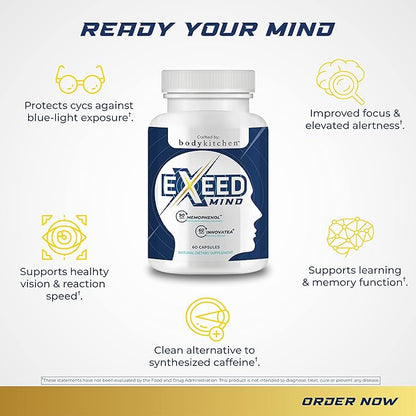 Body Kitchen EXEED Mind Crafted Supports Mental Clarity, Cognitive Function, with Memophenol, Lutemax 20/20, InnovaTea, Veggie Caps, 60 Count