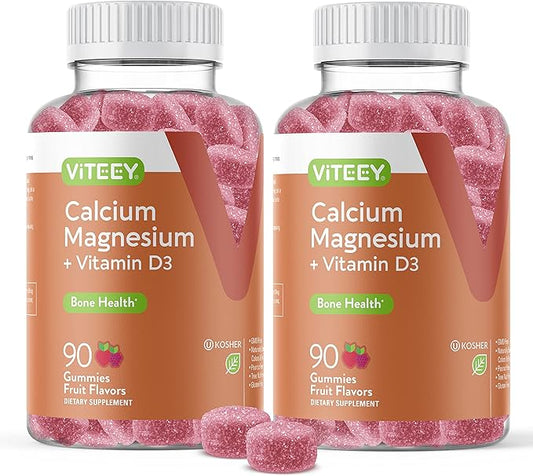 VITEEY Calcium Gummies with Vitamin D3 & Magnesium - Supports Bone Health, Immune Support, Energy and Muscle Function - Dietary Vitamin, for Men Woman and Teens, Chewable Fruit Flavored Gummy