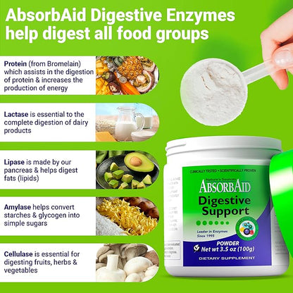 AbsorbAid Digestive Enzymes 100 Grams, Proven to Increase Vital Nutrient Absorption by up to 71%