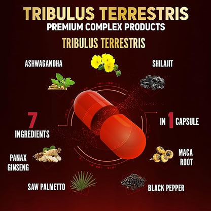 Tribulus Terrestris Supplement for Men & Women, 5-Month Supply with Ashwagandha, Panax Ginseng, Saw Palmetto, Maca, Shilajit, 150 Count