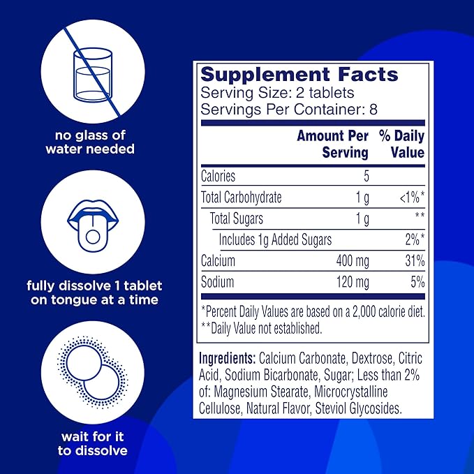 Alka-Seltzer Fizzy Melts, Dissolve on Tongue, No Water Needed, On-The-Go Dietary Supplement Antacid Tablets, for Relief of Occasional Heartburn and Acid Indigestion*, Orange Flavor, 64 Count