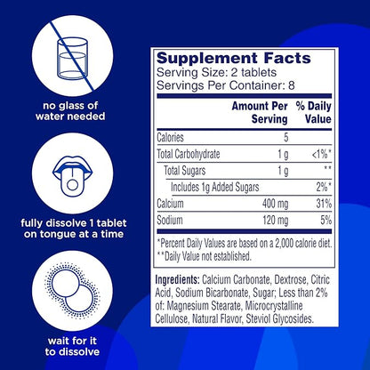 Alka-Seltzer Fizzy Melts, Dissolve on Tongue, No Water Needed, On-The-Go Dietary Supplement Antacid Tablets, for Relief of Occasional Heartburn and Acid Indigestion*, Orange Flavor, 64 Count