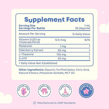 JoySpring Melatonin 1MG for Kids | 5HTP & L-Theanine – Sugar-Free Liquid Melatonin for Kids & Teens – Child-Friendly Sleep Supplement (1 fl oz)