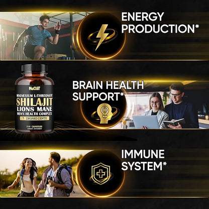 210 Capsules - Magnesium with Lions Mane, Shilajit Capsules, and Male's Health Complex as Ashwagandha, Maca Root & More - Support Immune, Brain Health, and Energy Production