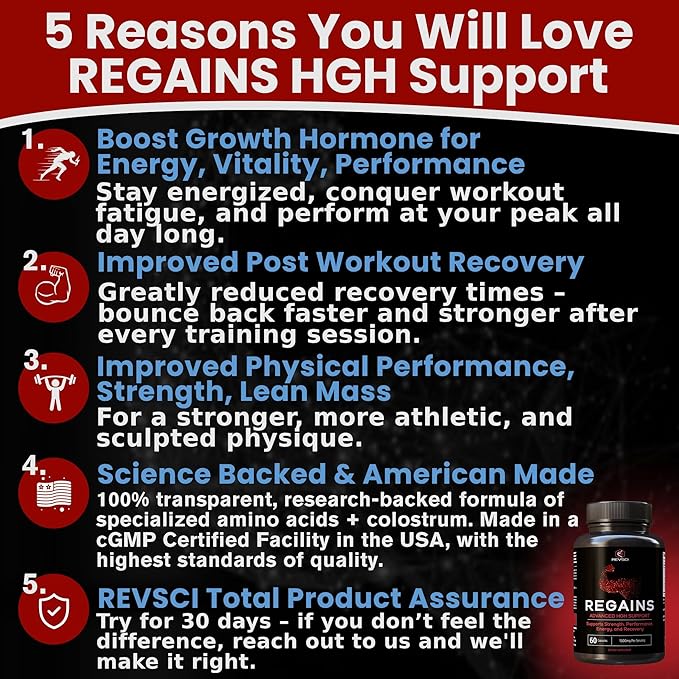 HGH Supplements for Men & Women - REVSCI Regains Starter Pack, HGH Human Growth Hormone Supplements for Men, Anabolic Muscle Builder for Men, Muscle Recovery Post Workout Supplement, 30 Protein Pills
