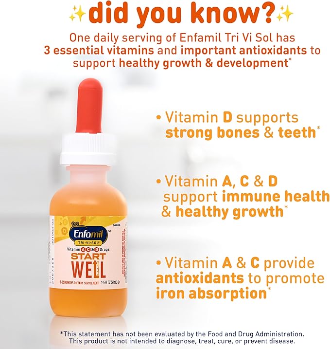 Enfamil Tri-Vi-Sol Infant Multivitamin Drops, Supports Growth & Immune Health for Babies, 50mL Bottle
