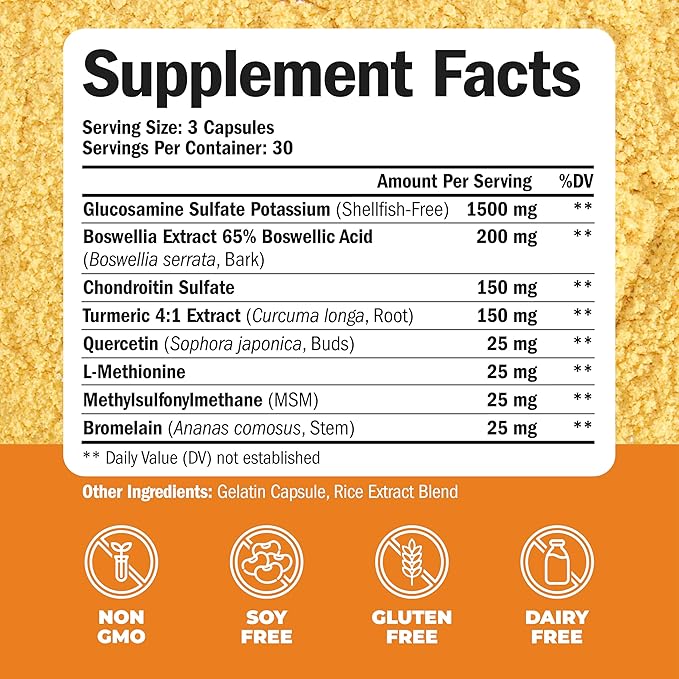 Glucosamine Chondroitin MSM Joint Support Supplement & Joint Health Supplement with Bromelain, Serrapeptase & Papaya Enzymes