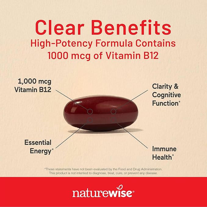 NatureWise Vitamin B12 1000 mcg - Dietary Supplement for Supporting Energy Metabolism, Mental Clarity, Nervous System Health - Easy-to-Swallow, Soy & Gluten-Free, Non-GMO - 150 Count[150-Day Supply]