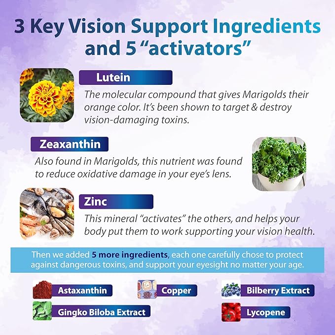 Zenith Labs Vision 20 Eye Vitamins - Lutein, Zeaxanthin, and Bilberry Extract - Supports Eye Strain, and Eye Health - Carotenoid Blend, 3 Pack