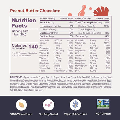 Daily Tend Best Prenatal Vitamin Bar, Made with Organic Ingredients for Pregnant & Postpartum Mothers, Includes DHA, Vitamin D, Folate, Sunflower Lecithin, Peanut Butter Chocolate Flavor (7 ct)