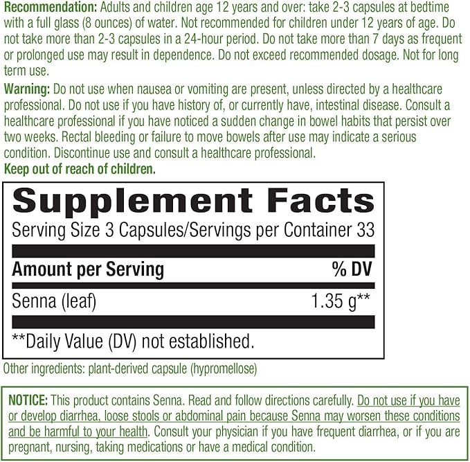 Nature's Way Senna Leaves, Supports Occasional Constipation Relief*, 100 Vegan Capsules (Pack of 4)
