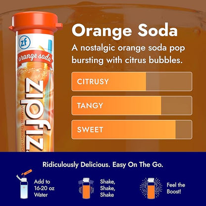 Zipfizz Daily Energy Drink Powder, Orange Soda, 12 Pack | 3-in-1 Sustained Energy, Rapid Hydration, and Essential Vitamins | Sugar-Free | Electrolyte Powder | Contains Vitamin B-12 & Antioxidants