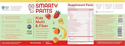 SmartyPants Kids Multivitamin Gummies and Fiber Supplement: Vitamin D3, C, Vitamin B12, B6, A, Zinc, Biotin, Inositol, Fiber Gummies, Three Fruit Flavors, 120 Count (30 Day Supply)
