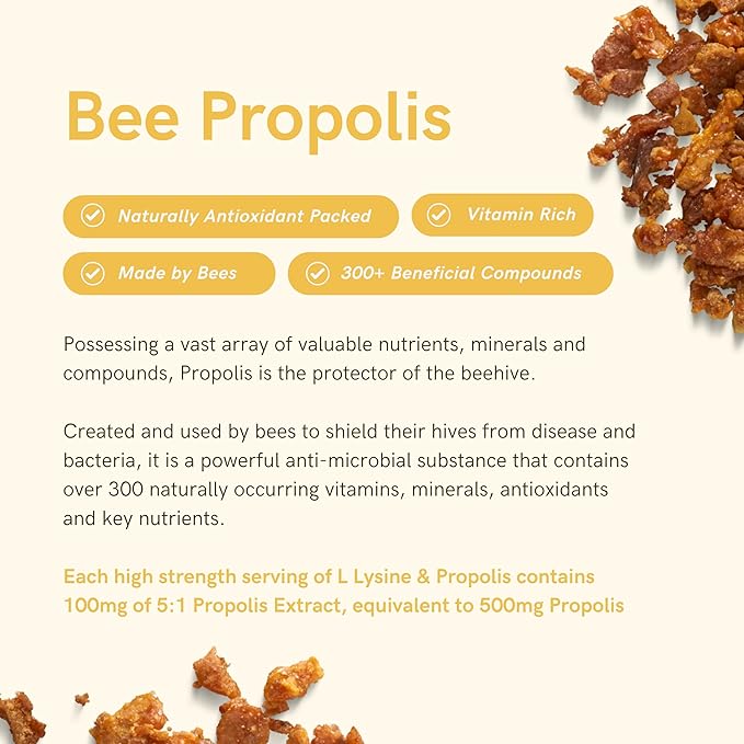 L-Lysine & Propolis Supplements |High Potency L Lysine Immune Support Formula with 5:1 Propolis Extract, Quercetin, VIT C, VIT E and Zinc
