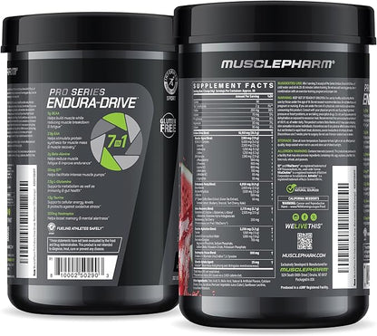 MusclePharm Pro Series ENDURA-DRIVE Pro-Grade Amino Acids Complex with Nootropics | Stim Free Intra Workout & Pre Workout Powder for Endurance & Recovery | Strawberry Watermelon, 1.6 lbs. 30 Servings