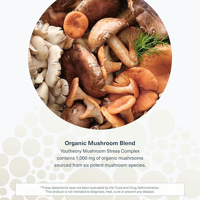 Youtheory Mushroom Immune Complex - Vegan Immune Support Supplement* - Organic Mushroom Blend with Chaga, Cordyceps, Lion's Mane, Maitake & More - 60 Vegetarian Capsules