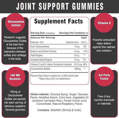 120 Extra Strength Joint Support Chewable Gummies with Glucosamine & Vitamin E - Natural Joint & Flexibility Support