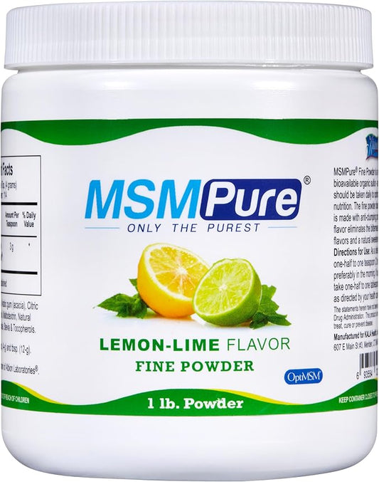 KALA HEALTH MSMPure Lemon Lime Flavored Fine MSM Powder Crystals – Organic Sulfur for Joint Flexibility, Skin Appearance, and Hair & Nail Support - 1 lb, USA Made MSM, Distilled Flakes