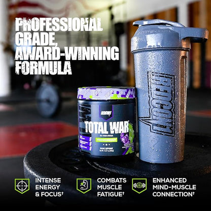 REDCON1 Total War Pre Workout Powder, Grape - Fast Acting Caffeinated Preworkout for Men + Women with Beta Alanine - Contains Citrulline Malate for Increased Pump, Blood Flow (30 Servings)
