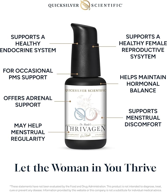 Quicksilver Scientific Thrivagen - Women's Health Supplement with 15 Energy, Hormone Balance & Adrenal Support Botanicals - Adaptogenic Herbs with Shatavari, Rhodiola & Maca Root (1.7oz / 50ml)
