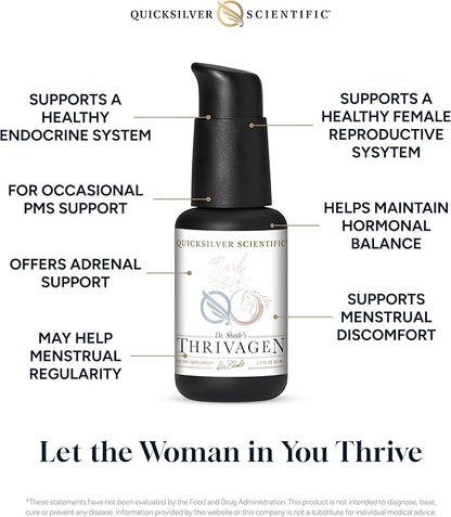 Quicksilver Scientific Thrivagen - Women's Health Supplement with 15 Energy, Hormone Balance & Adrenal Support Botanicals - Adaptogenic Herbs with Shatavari, Rhodiola & Maca Root (1.7oz / 50ml)