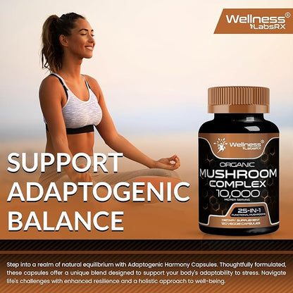 Mushroom Supplement Capsules 10:1 Extract, Mushroom Complex Capsules 1000mg, Lions Mane Supplement with Turkey Tail, Cordyceps, Reishi - 120 Count