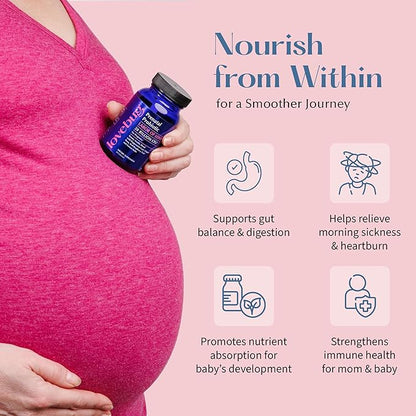 Lovebug Prenatal Probiotic | Helps with Morning Sickness, Nausea, Heartburn & Digestion | Helps Baby Microbiome | Multi Strain 20 Billion CFU | 30 Capsules