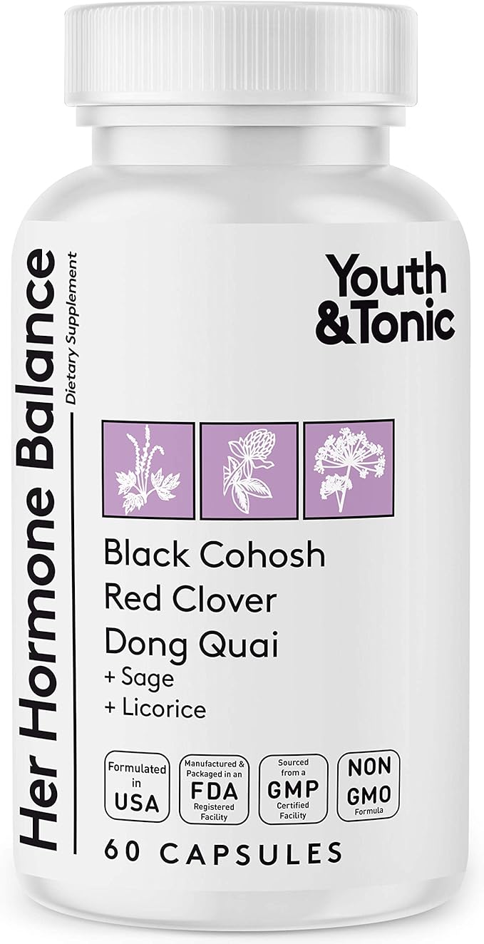 Hormone Balance for Women PMS & Menopause Relief Support Pills | Ease Female all Stages Hormonal Imbalance w Natural Herbal Supplements | Black Cohosh Red Clover Dong Quai Soy Isoflavones Complex