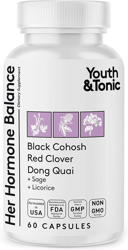 Hormone Balance for Women PMS & Menopause Relief Support Pills | Ease Female all Stages Hormonal Imbalance w Natural Herbal Supplements | Black Cohosh Red Clover Dong Quai Soy Isoflavones Complex