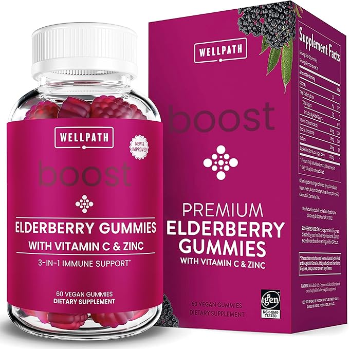 WellPath Boost Elderberry Gummies with Zinc + Beet Root Gummies + Pure ACV Apple Cider Vinegar Gummies, 60 Ct Each