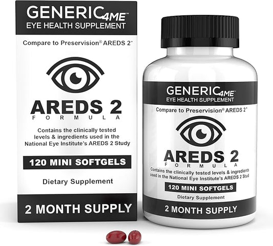 AREDS 2 SoftGels, 500 mg Vitamin C, 400 IU Vitamin E, 10 mg Lutein, 2 mg Zeaxanthin, 80 mg Zinc, 2 mg Copper - Supports Eye Health - 120 Mini SoftGels (Two Month Supply)