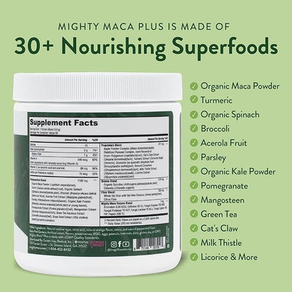 Mighty Maca Plus - Organic Maca Root Superfoods Greens Drink Powder, Delicious Keto Detox, All-Natural, Alkaline & Vegan (60 Servings)