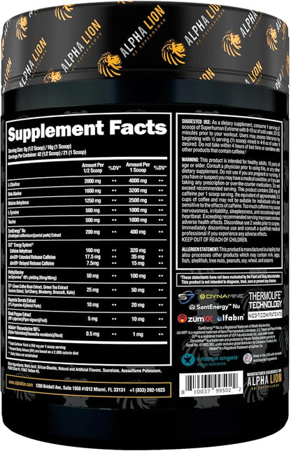 ALPHA LION Superhuman Extreme High Stim Pre Workout Powder, Beta Alanine, L-Taurine & 356mg Tri-Source Caffeine for Sustained Energy, Nitric Oxide & Citrulline for Pump (21 Servings, Sour Gummy Bear)