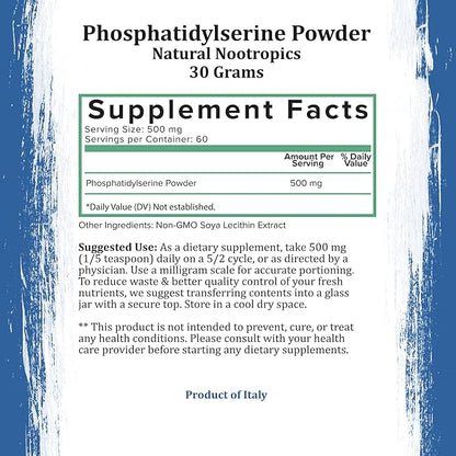Holistic Bin Phosphatidylserine Powder | Phosphatidylserine Supplement Powder Extracted from Non GMO Soy Lecithin | Nootropics Brain Support Supplement for Memory & Focus