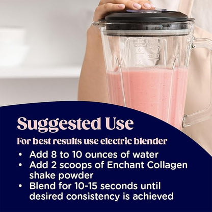 Enchant Collagen Shake powder, Strawberry Banana flavor, 20g Grass Fed Collagen Peptides, blended with Avocado Oil Creamer, source of Omega9 Fats+Fiber, Promotes Hair, Skin,Bone & Joint Health,0.84 lb