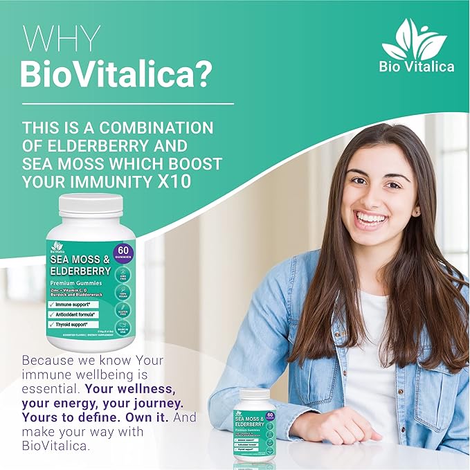 BIO VITALICA (Bundle) Sea Moss Elderberry (2 Packs) & Sea Moss Elderberry Gummies (1 Packs) BioVitalica
