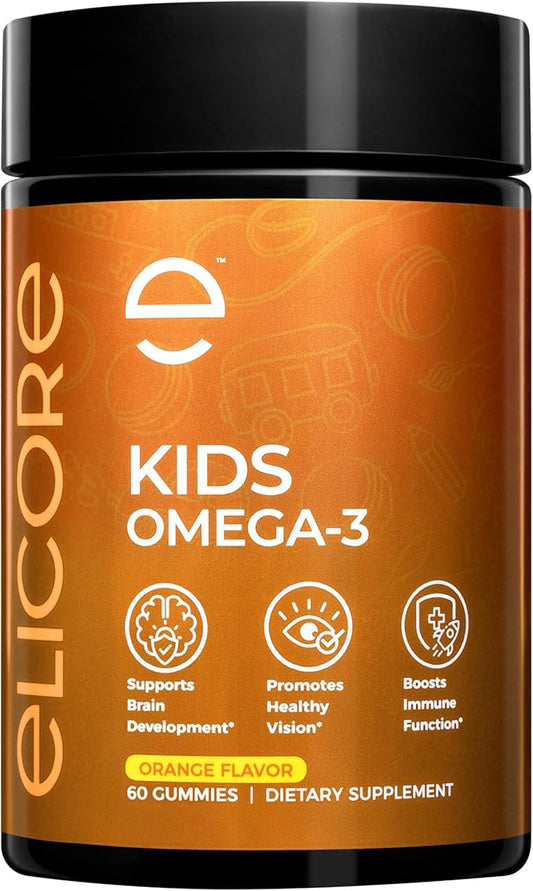 Kids Omega 3 Gummies - DHA & EPA Fish Oil Supplement for Brain, Vision & Immune Health - Non-GMO, Gluten-Free Orange Flavor Chewable Omega 3 for Kids Gummy 4+ - 60 Count