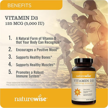 NatureWise Vitamin B12 1,000 mcg 150 Softgels & Vitamin D3 5000iu 360 Mini Softgels for Energy, Mental Clarity, Bone & Muscle Support