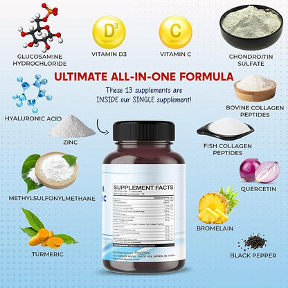 Glucosamine Chondroitin MSM Collagen Turmeric - Joint Health Support- Made in USA